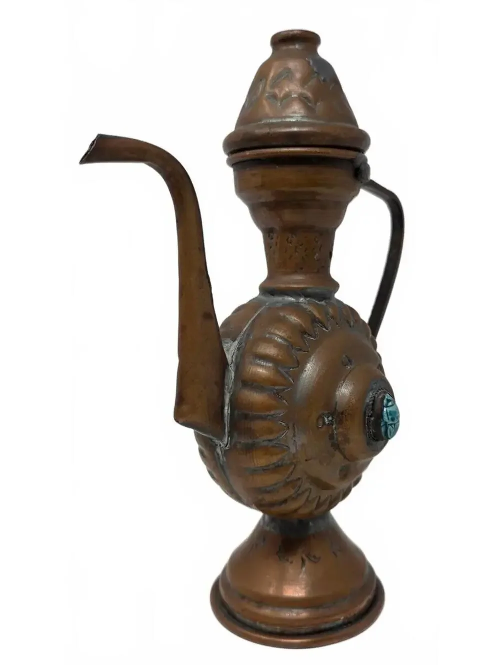 Vintage Egyptian Copper Scarab Coffee Pot Handmade Ewer 7.75 Inch